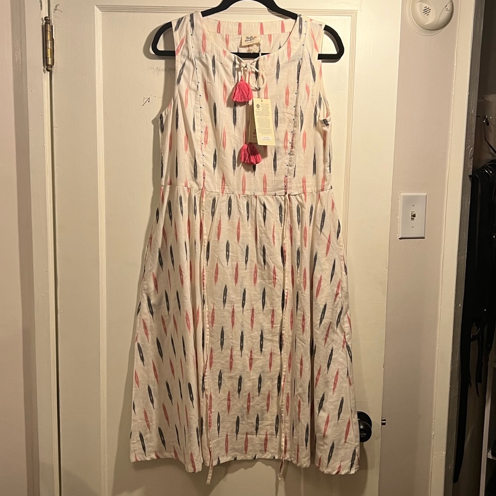 Mata Traders Modcloth Napa tie-waist ikat midi dress fuscia pink ikat size M